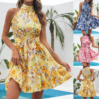 Women Floral Ruffle Halter Dress