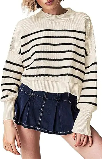 Striped Long-sleeved Sweater For Women