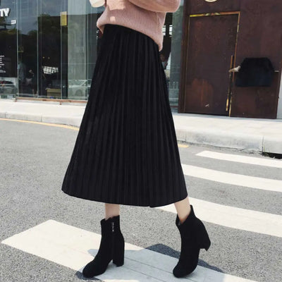 Women Jones Velvet Pleated Skirt