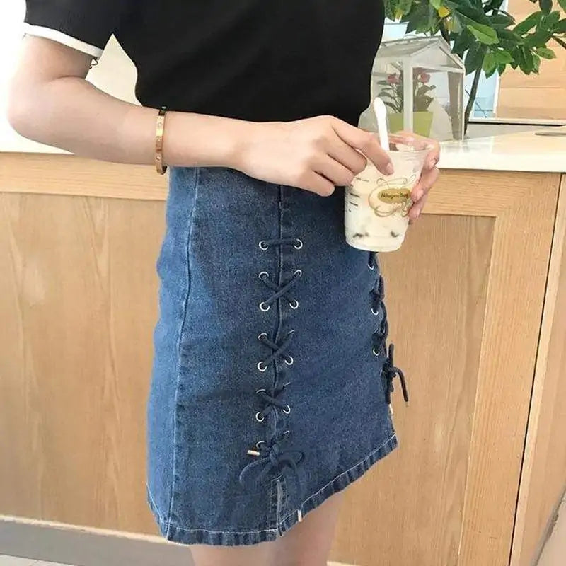 Women Denim Lace-Up Skirt