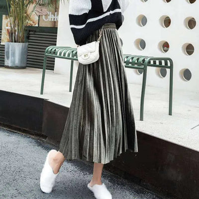 Women Jones Velvet Pleated Skirt