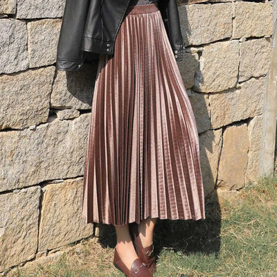 Women Jones Velvet Pleated Skirt