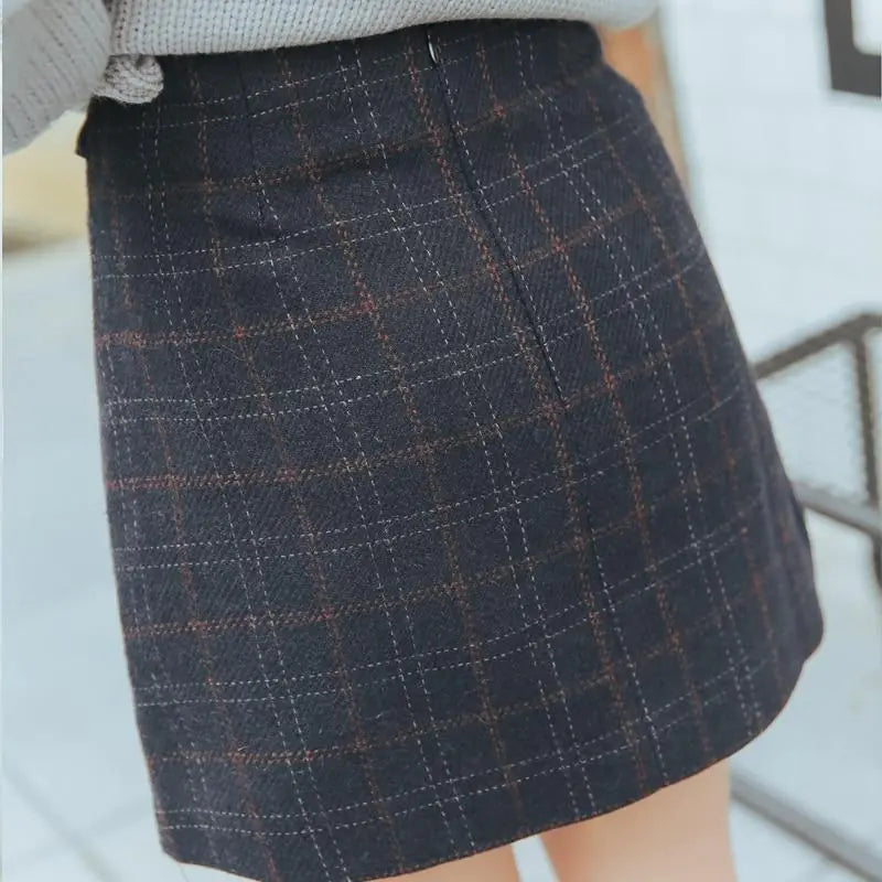 Women Autumn Plaid Skirt