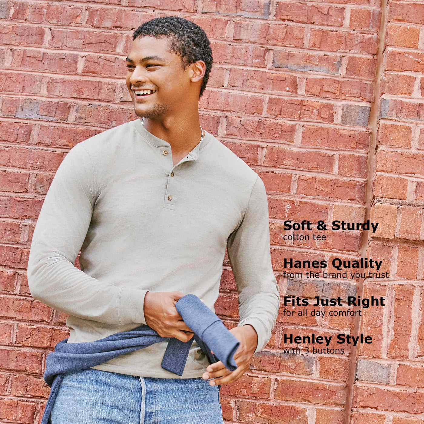 Hanes Men's T-Shirts, Men's BeefyT Henley Shirts, Men's Cotton Long Sleeve Shirts X-Large Navy Heather