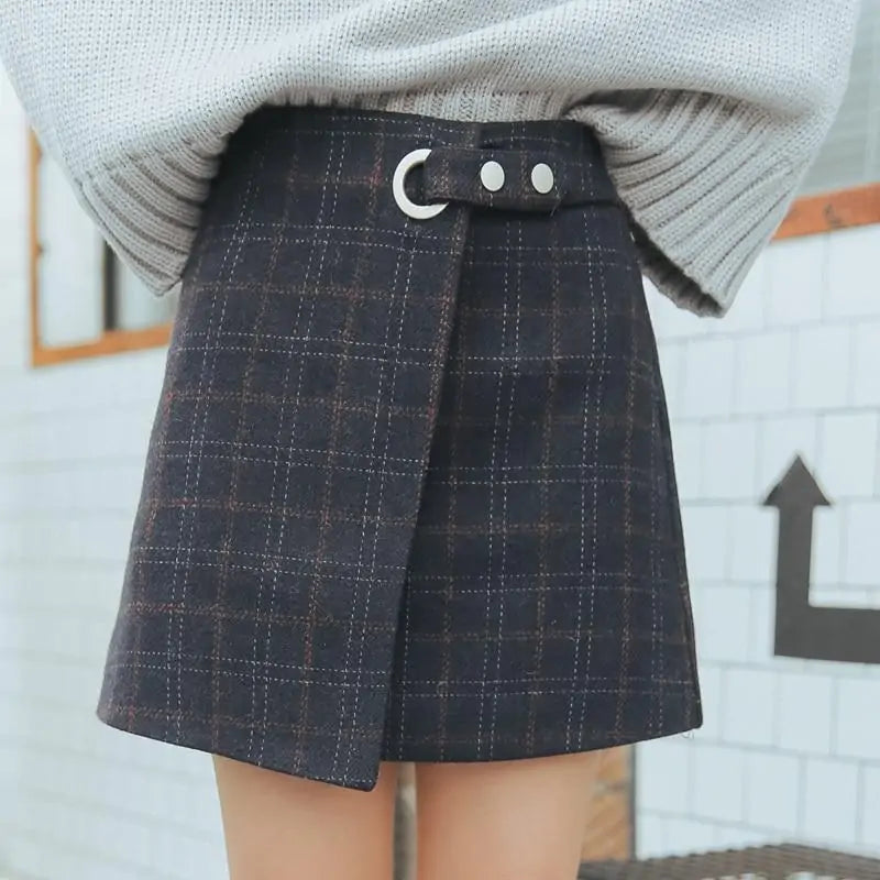 Women Autumn Plaid Skirt